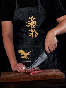Couteau artisanal KEENHOPE 8 pouces Kiritsuke, acier Damas 89 couches avec cœur VG10, incrustation corne <span class=keywords><strong>de</strong></span> buffle et pierre <span class=keywords><strong>de</strong></span> mamouth, manche en bois <span class=keywords><strong>de</strong></span> fer américain - Product Image 6