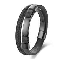 Bracelet en cuir véritable tressé multicouche tendance avec logo personnalisé gravé au laser, fermoir magnétique en acier inoxydable