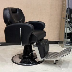 Fauteuil de Barbier Hydraulique Inclinable de Luxe en Cuir PU Noir, Robuste avec Repose-Pieds Large, Chaise de Rasage pour Hommes, Salon de Coiffure - Product Image 2