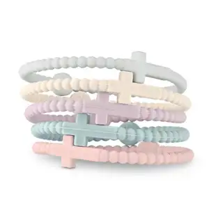 Proveedor de joyería 2024, pulsera cruzada de Color, pulseras de silicona de plástico de silicona de Jesús con Cruz/pulsera cruzada de silicona para niños