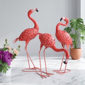 Commercio all'ingrosso fenicotteri rosa ferro scultura ornamenti da prato statue di fenicotteri in metallo giardino di nozze decorazione esterna - Product Image 3