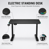 Bureau de jeu électrique réglable en hauteur ALINUNU ODM OEM pour usage domestique, avec éclairage RGB et porte-gobelet