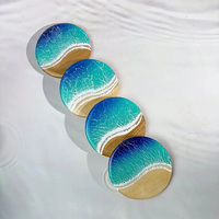 Ensemble de sous-verres en résine motif vague océanique et animaux, peints à la main, pour Halloween, support de tasses, logo personnalisé, souvenir, vente en gros