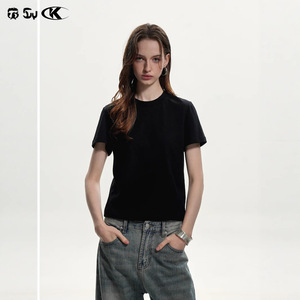 11KN da donna in puro cotone Basic Slim Fit Casual Cool antibatterico a maniche corte t-shirt a spalla destra tinta unita di fascia alta in bianco - Product Image 2
