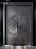 Porte de sécurité double en acier avec cadre en marbre de luxe BOCHARM, médaillon diamanté, garniture dorée pour villa et hôtel
