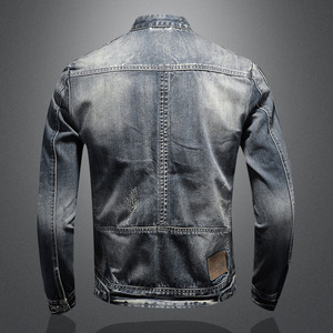 Giacca in Denim da uomo Casual retrò oversize giacca con cerniera con colletto alto - Product Image 6