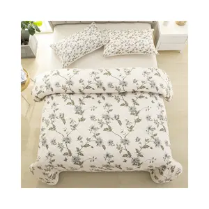 Polyester Quilted 3 Piece Bed Cover Pillowcase Print Small Floral Home Bedding Customized Simple Ultrasonic Bedspread Set