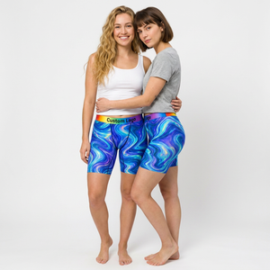 Culotte longue femme Sapphic Queer à motif holographique tourbillonnant, ceinture arc-en-ciel, logo personnalisé, douce et extensible, vente en gros OEM, <span class=keywords><strong>sous</strong></span>-vêtements féminins Pride - Product Image 2