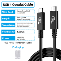 Cable Coaxial Thunderbolt 5 de Transferencia de Datos y Video DP2.1 de Ultra Velocidad de 80 Gbps, Cable de Carga Rápida USB4 Tipo C de 240 W