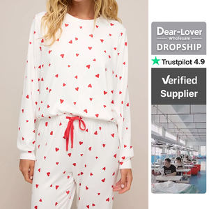 Conjunto <span class=keywords><strong>de</strong></span> Pijama para Mujer Dear-Lover al por Mayor, Top <span class=keywords><strong>de</strong></span> Manga Larga con Estampado <span class=keywords><strong>de</strong></span> Corazones Rojos Pequeños y Pantalones <span class=keywords><strong>de</strong></span> Estar por Casa con Cordón, para el Día <span class=keywords><strong>de</strong></span> San Valentín - Product Image 1
