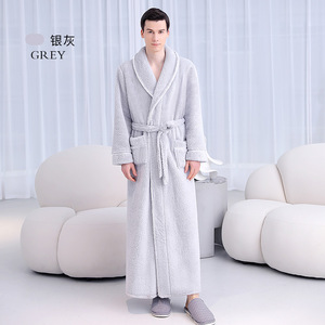 Chemise de nuit double face épaissie pour hommes et femmes 2024 Hiver Confortable Coton Polaire Couple Extended Long Plush Bathrobe - Product Image 5