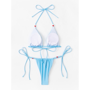 Bikini Personalizado con MOQ Bajo, Traje de Baño Sexy con Tiras Laterales, Triángulo Azul, Traje de Baño Bonito - Product Image 6