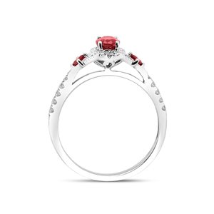 Anillo de compromiso ovalado de oro de 14 quilates con rubí para mujer, diseño pavé, estilo clásico, halo de tres diamantes, joyería fina de laboratorio SGARIT. - Product Image 4