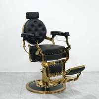 Fauteuil de Barbier de Luxe avec Appui-tête Réglable, Inclinable, Hydraulique, Mobilier de Salon Bleu Noir Rétro, Chaise de Coiffure pour Barbiers