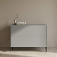 Commode moderne Japandi à 4 tiroirs, chêne clair, sans poignées, pieds en métal noir, meuble de rangement pour salon, prix d'usine, fournisseur