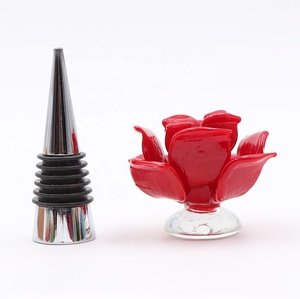 <span class=keywords><strong>Murano</strong></span> arte vetro rosso rosa fiore anello in Silicone metallo supporto tappo per bottiglia di vino per i regali di nozze di san valentino - Product Image 6