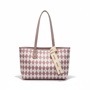 Bolso Tote Grande Vintage de PU con Diseño de Rejilla de Diamantes, Cierre Abierto, Detalle de Remaches, Diseñador para Mujer, Correa Única, Forro de Poliéster 2024 - Product Image 1