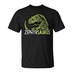 Zephyrsaurus Dinosaur T-Rex T-Shirt avec nom personnalisé, noir, unisexe, pour adultes - Product Image 2