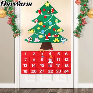 Ourwarm versand bereit Weihnachten Advent Filz Stoff Kalender Weihnachts baum Countdown Kalender mit Taschen
