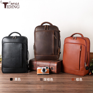 Tiding Genuine Leather Laptop <b>Backpack</b> 15.6-Inch Large Capacity Expandable Unisex Travel Bag - Product Image 1
