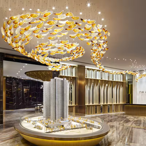 Hiện đại sang trọng Trần treo đèn vàng xoắn kính lá Đèn chùm sảnh phòng khách biệt thự thiết bị chiếu sáng hiện đại - Product Image 3
