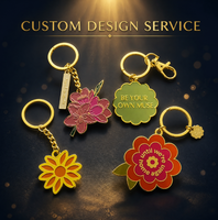 Porte-clés personnalisé en alliage de zinc émaillé, motif floral vintage mignon, tournesol pivoine, léger, étanche, fait main, promotionnel