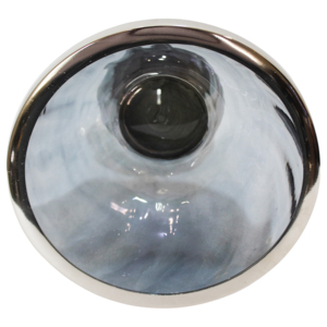 Vaso in vetro con piedistallo testurizzato e dettagli in metallo per l'arredamento del soggiorno, vaso da tavolo moderno - Product Image 4