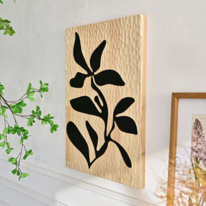 Décoration murale en bois sculpté rectangulaire rustique avec motif floral pour la maison, idéale pour le salon - Product Image 2