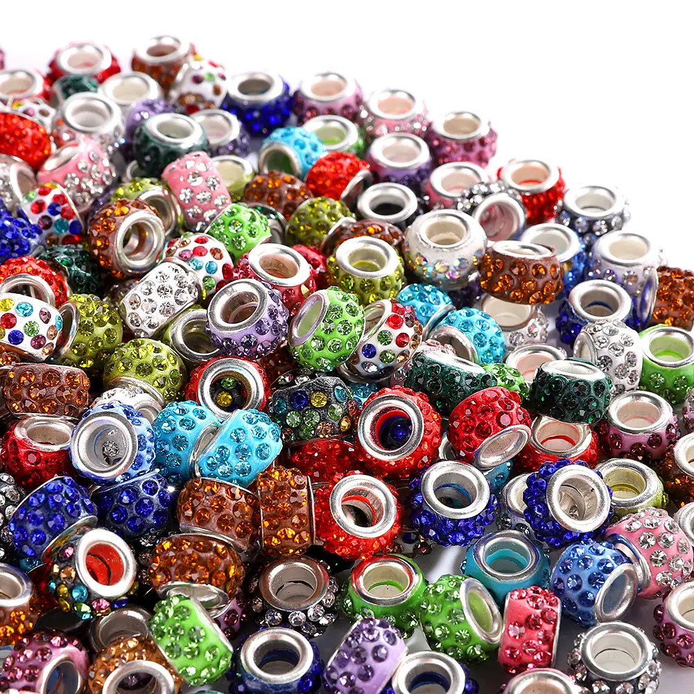 SOJI Big Hole Lampwork เครื่องประดับลูกปัด Rhinestone ขนาดใหญ่ลูกปัดยุโรป Rondelle Spacer ลูกปัดสําหรับเครื่องประดับทํา