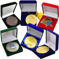 Boîte cadeau Capsule de velours en bois doré Boîte de présentation de pièces de monnaie Boîte de présentation personnalisée de luxe pour médailles