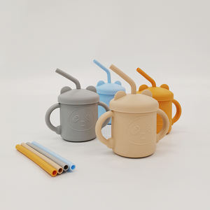 Tasse de paille en silicone pour enfants, avec couvercle, double oreille, tasse à boire de qualité alimentaire avec poignée, tasse <span class=keywords><strong>d</strong></span>'entraînement - Product Image 5