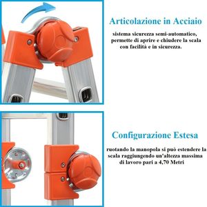 Scala Telescopica Peppina 4+4 Gradini in Alluminio con Piedini Antiscivolo Altezza Massima 4,70 Metri - Product Image 4