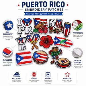 Parches bordados termoadhesivos y para coser al por mayor de la bandera de Puerto Rico, <span class=keywords><strong>Coqui</strong></span>, Taino, Hibisco, Domino, Bomba y Patrones de Herencia - Product Image 2