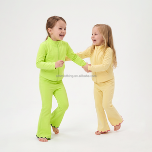 Custom Logo Kids Fitness Clothing Flare Pants Full Zip Jacket <b>Gym</b> Activewear 2 Piece Workout Yoga Suit Set for <b>Girls</b> - Product Image 2