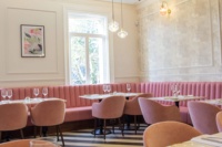 Ensemble de meubles haut de gamme pour restauration rapide, café et restaurant, table et chaises en cuir rose pour canapé pour restaurant