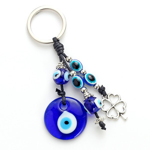 Promotion Turkish Evil Eye Crystal Keychain Pendant Fashion Alloy Clover Shape Charm Glass Key Chains Accessory