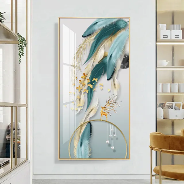 Wohnzimmer Home Decor Blau Gold Feder Schmetterling Abstrakte Wand kunst Bild Kristall Porzellan moderne Wandmalerei Hirsch