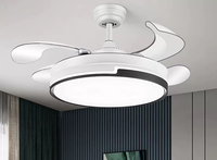 Ventilateur de plafond rétractable décoratif moderne de 42 pouces avec lumière LED, moteur CC réversible, 3 pales, télécommande, intensité variable