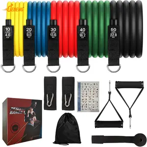 11pcs Latex Resistance Band Set Ankle Cuff 100lbs Light Tube Handle Snake Loop Nylon Resistance Bands