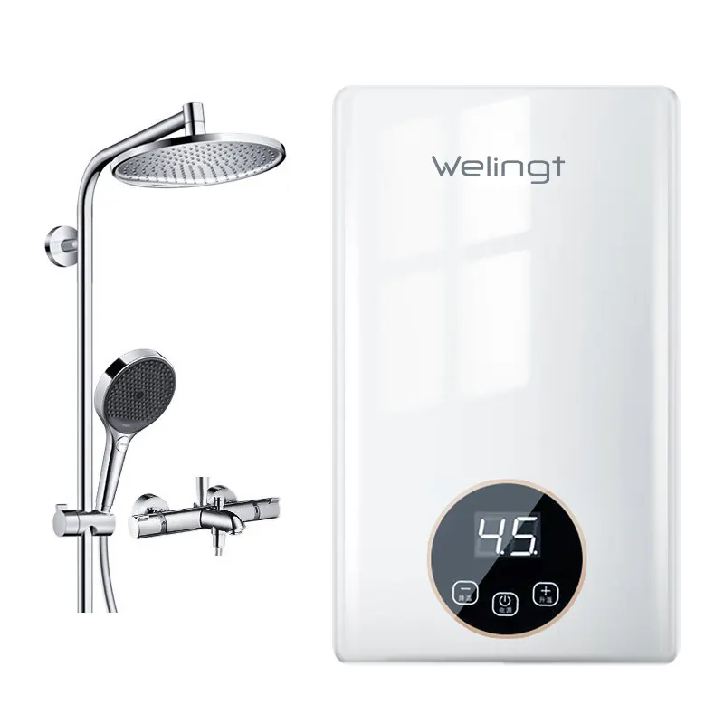 Calentador de agua eléctrico para baño, ducha de calefacción instantánea montada en la pared, sin depósito, pantalla táctil, estándar, blanco