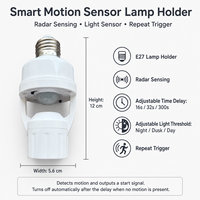Adaptateur de douille E27 à détecteur de mouvement humain le plus vendu, support de lampe activé par PIR, en plastique, avec minuterie réglable, pour éclairage intérieur