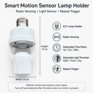 Portalámparas Inteligente con Sensor de Movimiento por Radar, E27 E26, Enchufe para Luz LED, Encendido/Apagado Automático, Detección de Presencia Humana, Tiempo de Retardo Ajustable - Product Image 2