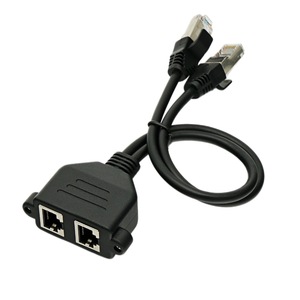 Dual Port <b>RJ45</b> Male To Female Network Extension <b>Cable</b> With Ear Screw Holes For Secure Connection Black 2 Ports - Product Image 1