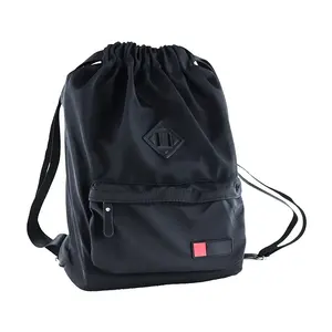 ISO BSCI заводской рюкзак на шнурке под заказ, черная сумка на шнурке из полиэстера, сумка на шнурке