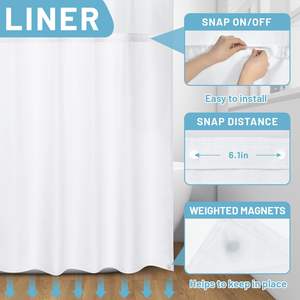 ستارة حمام بدون خطاف من دون خطاف ، ستائر حمام بدون خطاف ، ستائر حمام مزدوجة مقاومة للماء للحمام والاستحمام 71x74 - Product Image 5