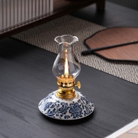 Lampe à huile en céramique vintage, lampe à huile en porcelaine bleue et blanche, décoration d'intérieur, lampe à huile, ornement de bureau, éclairage d'ambiance pour le camping