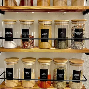 Tarros de vidrio de alta calidad para almacenamiento de cocina, tarros de especias con tapas de Bambú
