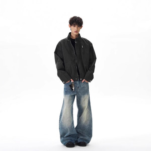 Style américain Retro Washed Canvas Stand Collar Pilot Hommes et Femmes Same Boxy Bann Style Overalls - Product Image 4