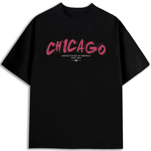 T-shirt imprimé Chicago pour homme, 100% coton, col rond, coupe classique, noir, États-Unis d'Amérique, fondation 1833, modèle MBT-1529385753 - Product Image 1