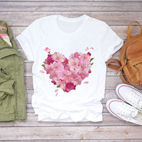 T-shirt d'été de bonne qualité avec logo Cactus Heart Graphic t Shirts Print O Neck White Short Sleeve Top T-shirts pour femmes